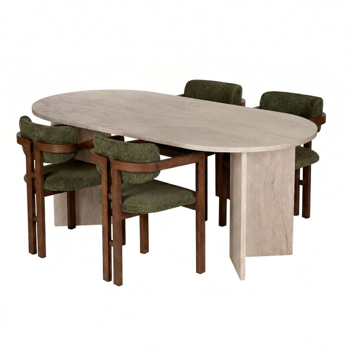 Nordure Meridia 4 Juego de Comedor de 5 Piezas - Travertino, Nogal y Verde
